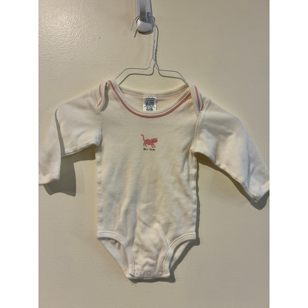 Vintage Gymboree 1999 Petit Chat Cat Cream Long Sleeve Bodysuit 6-12 Months
